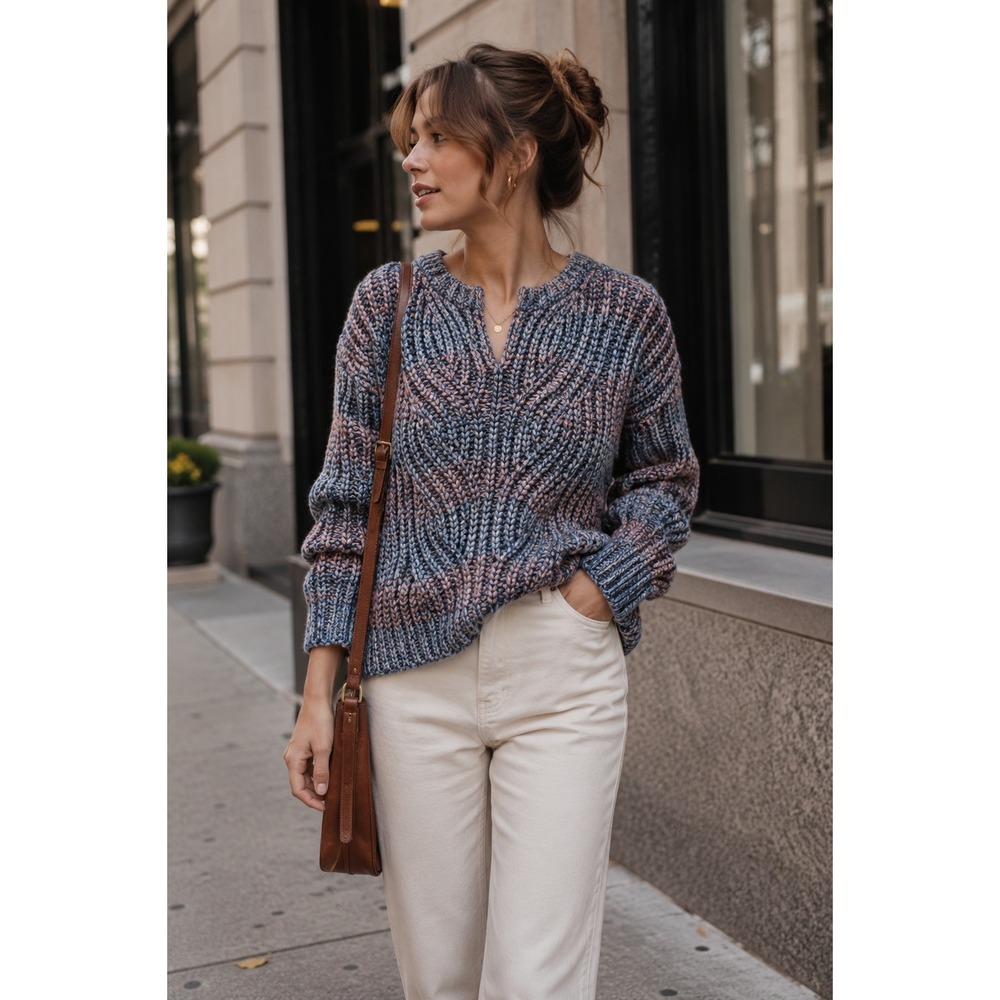 Knox Rose Space Dye Chunky Knit Chevron Sweater Blue Pink XS NEW